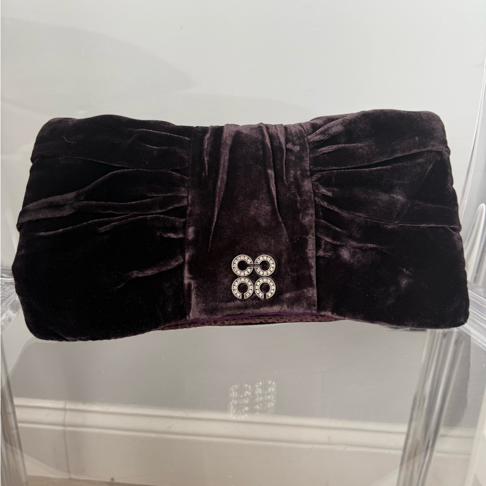 Coach Deep Purple Velvet Occasion Rhinestone Clutch Wristlet